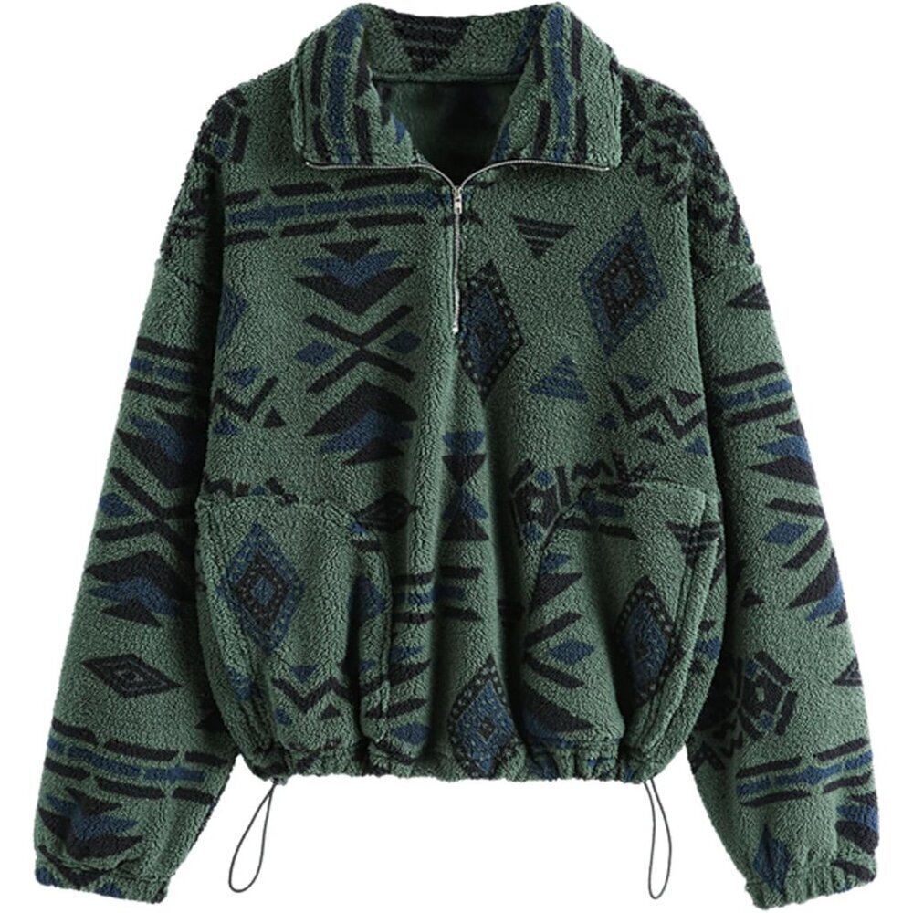 Women's Faux Fur Sweatshirt Long Sleeve Half Zip Casual Crop Top